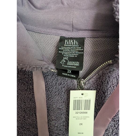 Her Universe Hoodie Womens 2X Purple Kiki's Delivery Service Jiji Bow Sherpa NWT - Picture 3 of 3